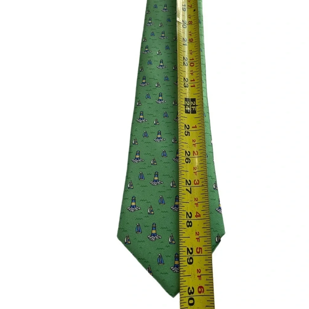 Haspel Silk Tie Green Nautical Tipped Bar Tac Keeper Loop 60”x3.25” 80s to 90s